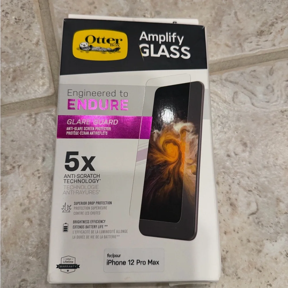 OtterBox Amplify Glass Screen Protector for iPhone 12 Pro Max - Black and Yellow